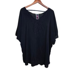 Johnny Was Dolman Black Embroidered Flowy Cupro Blouse XL?